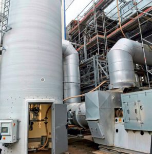 Standzarge Silo mit Austrags- und Dosiergerät und pneumatischer Förderung von Sodimate